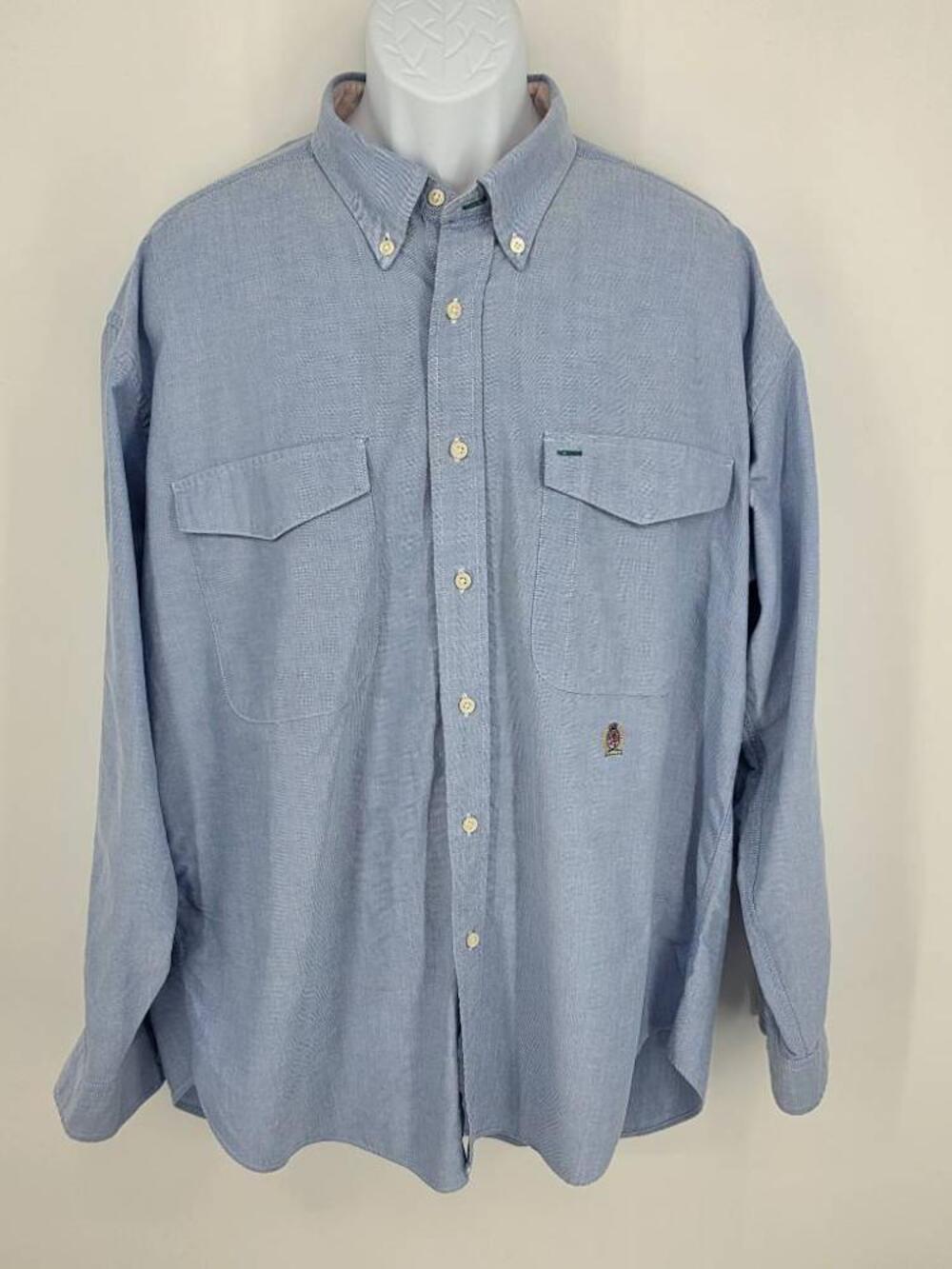 Tommy Hilfiger Vintage Oxford Button Down Shirt Blue Crest Men Size XL 90s